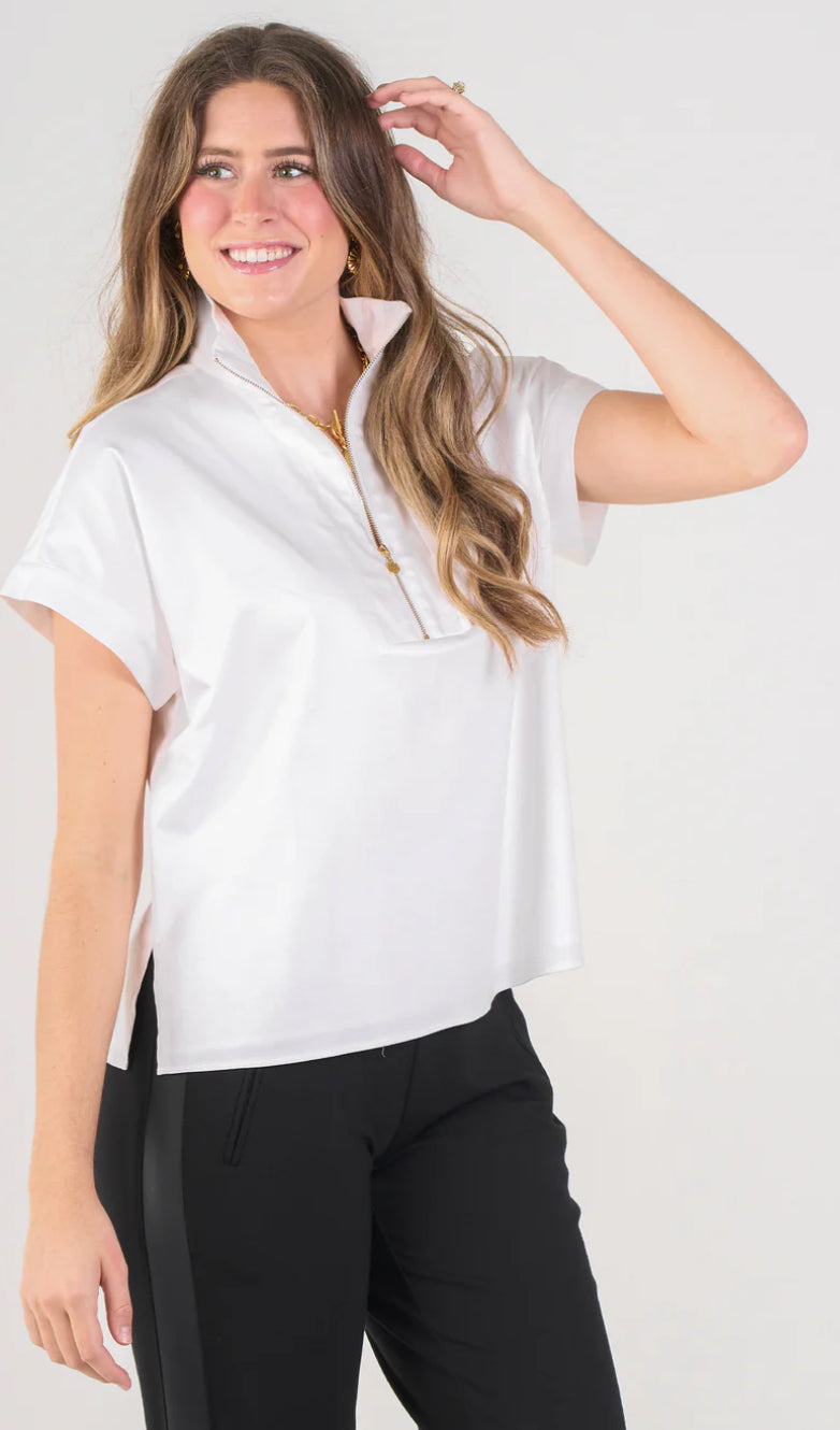 Poppy Pullover-White Cotton Poplin