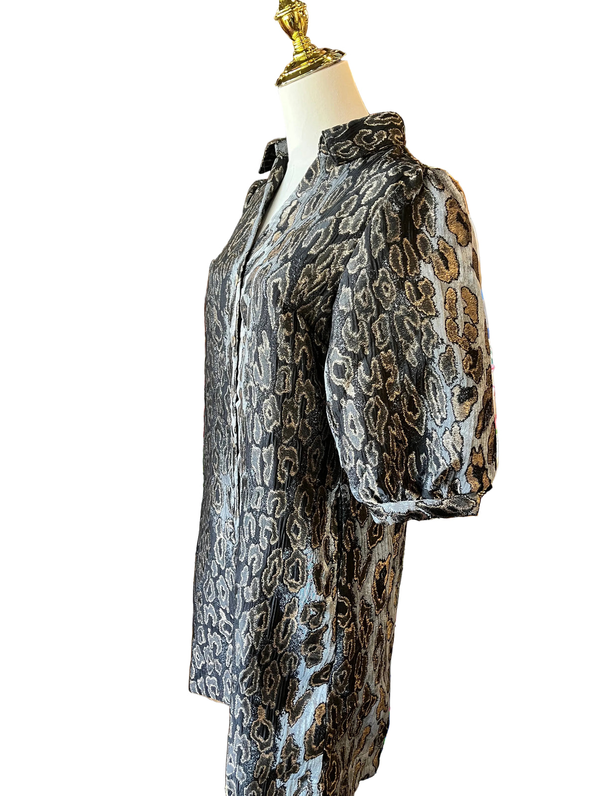 Metallic Animal Print Shirt Dress