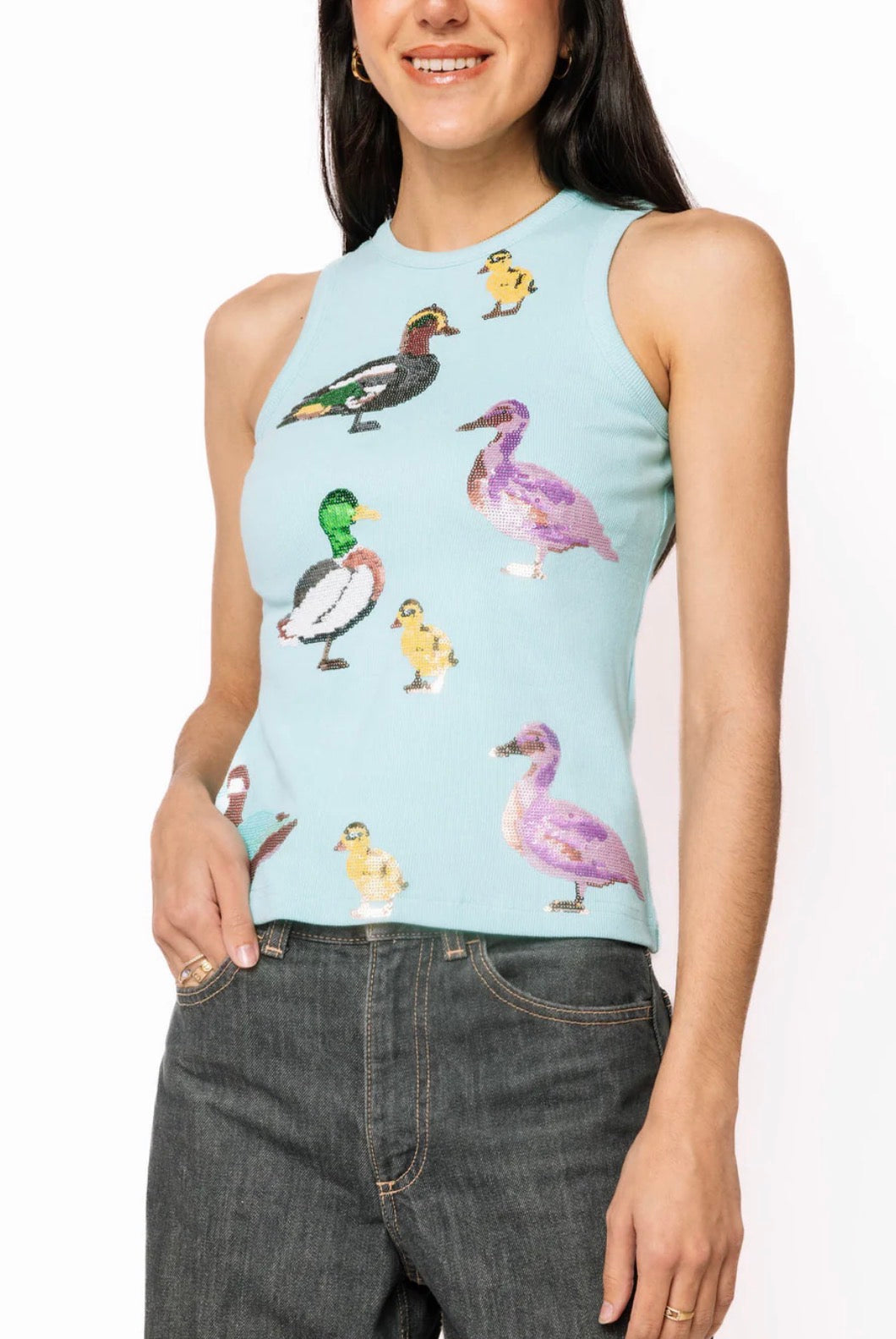 Queen of Sparkles Aqua Multi Duck Tank Top