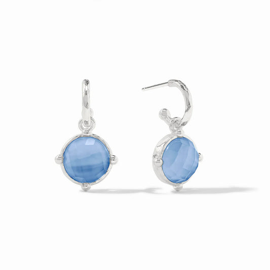 Honeybee Hoop Earrings-Silver & Iridescent Chalcedony Blue