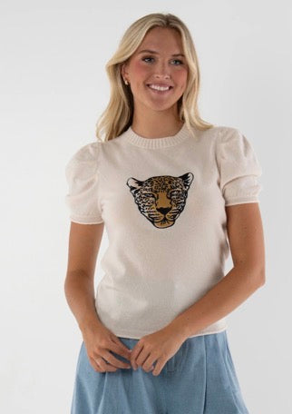 Cheetah Cashmere Crewneck Knit Sweater