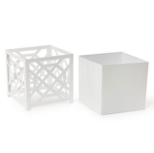 Laser Fretwork Square Metal Planter-6” White