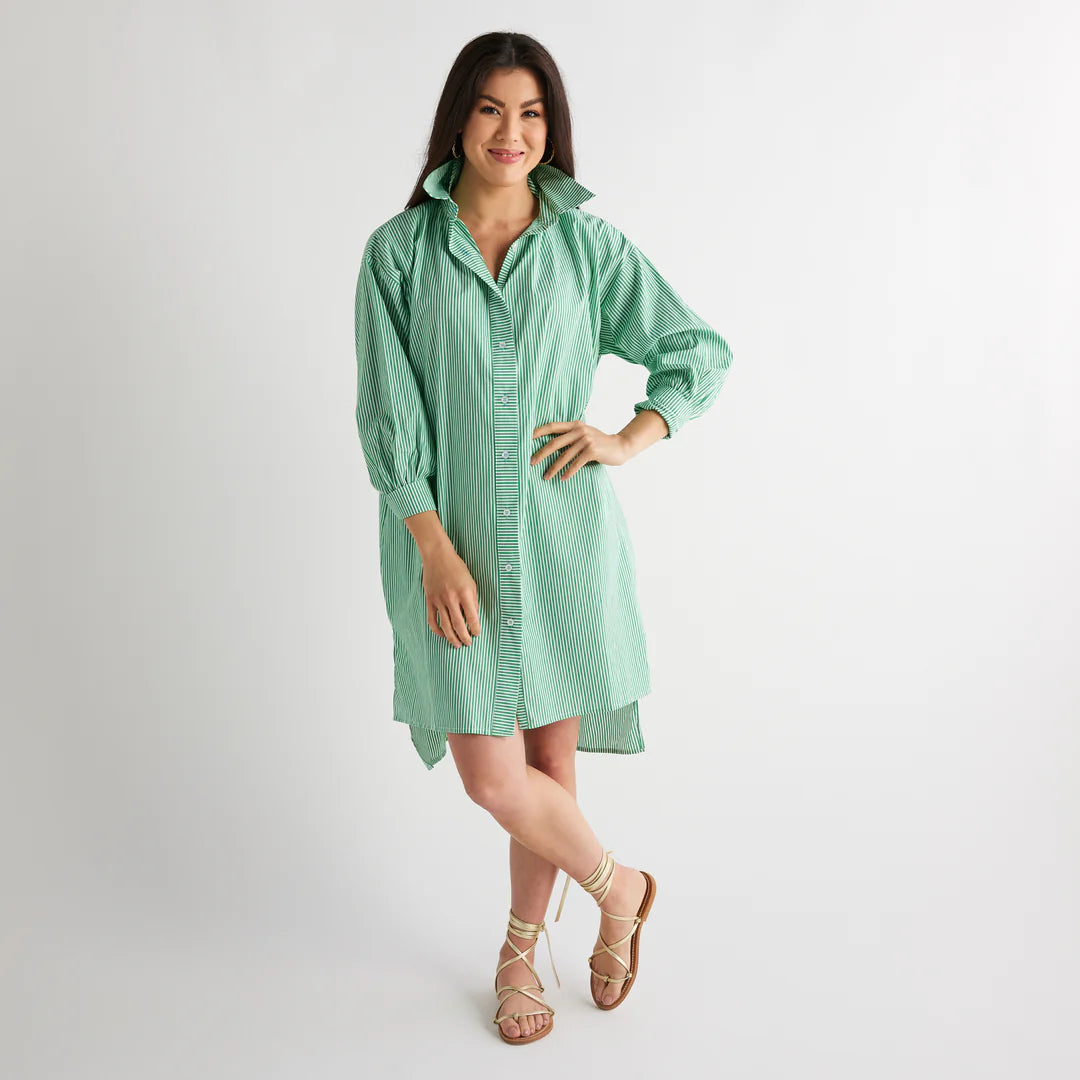 Janie House Dress - Green Stripe