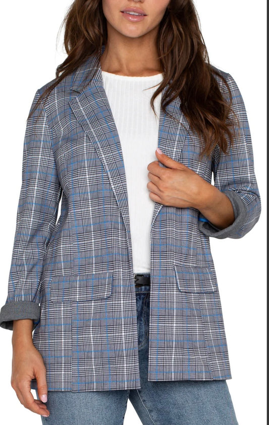 Boyfriend Blazer-Blue Plaid