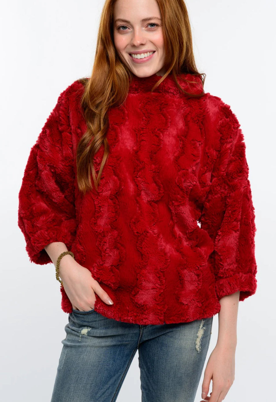 Poof Sleeve Faux Fur Popover