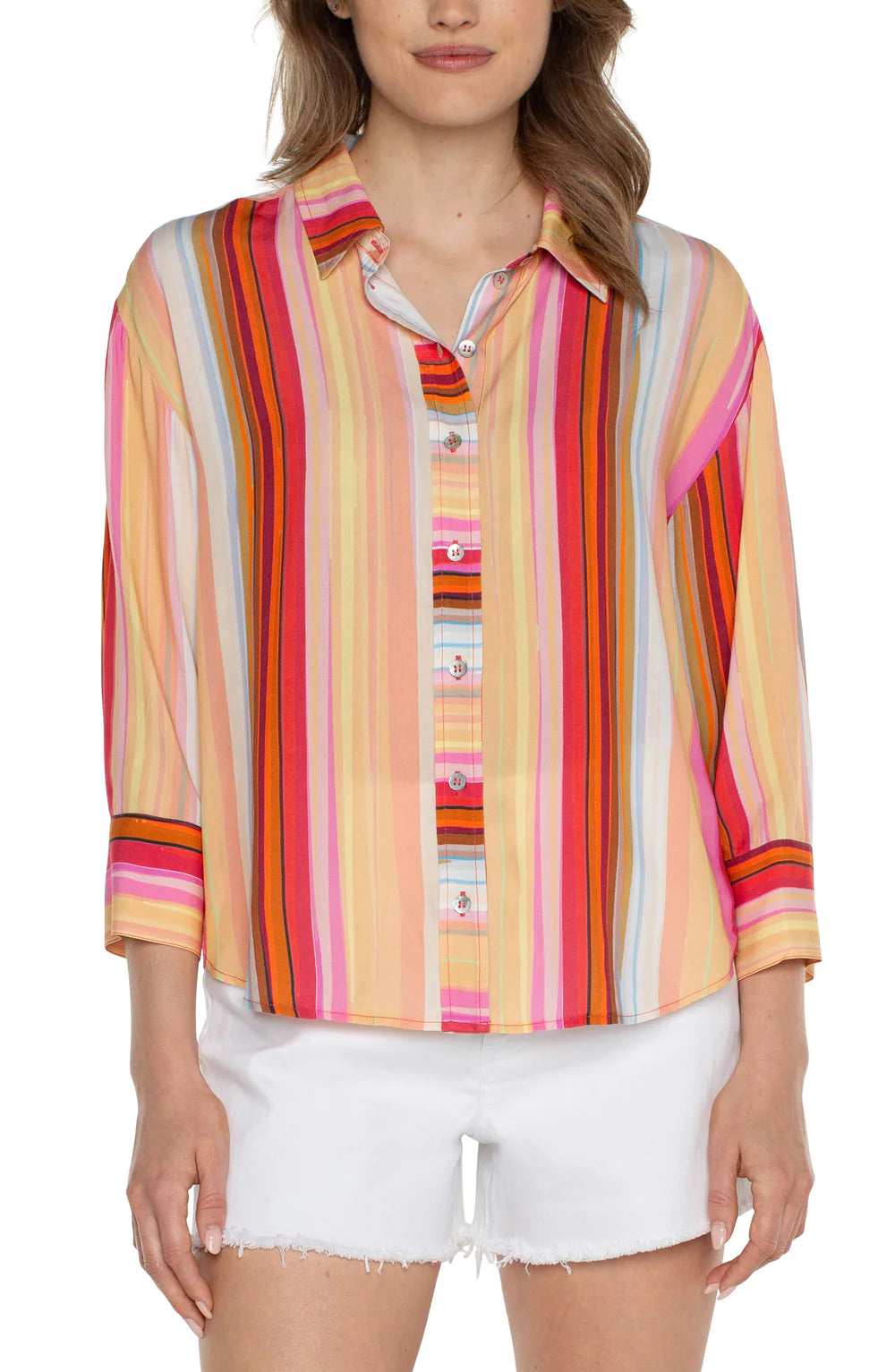 BUTTON FRONT SHIRT
WITH 3/4 SLEEVE