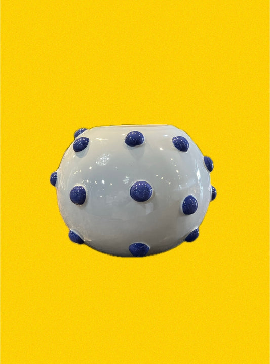 Large Round Vase with Decorative Knobs-Iris Blue