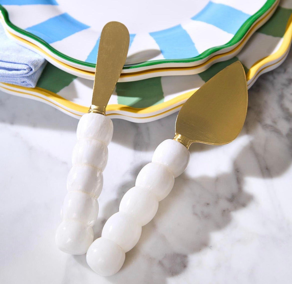 Modern Pop White Beaded Cheese Knives- set of 3