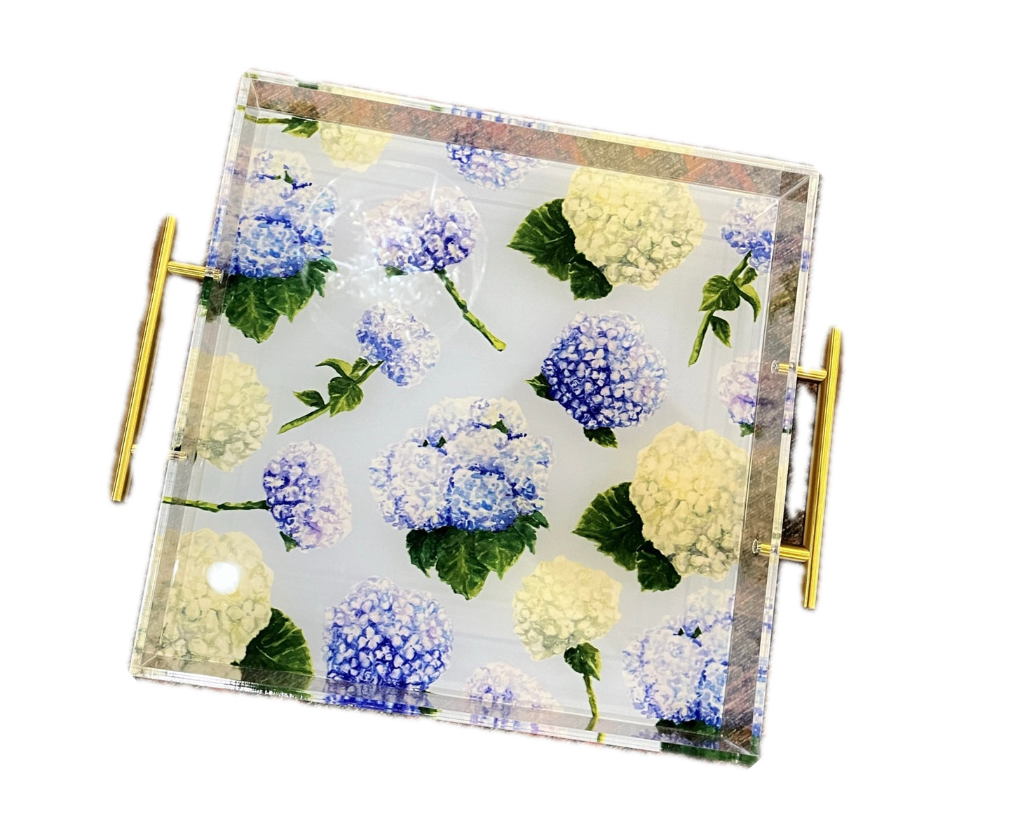 Hydrangea Acrylic Tray with Gold Handles