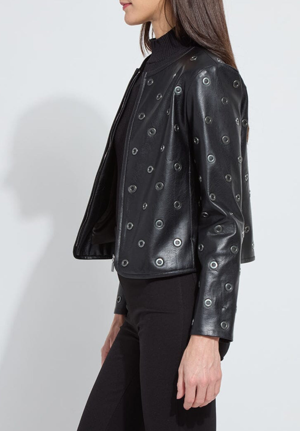 Geneva Grommet Vegan Leather Jacket -Black