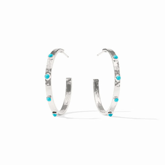Julie Vos Crescent Stone Hoop Earrings-Turquoise