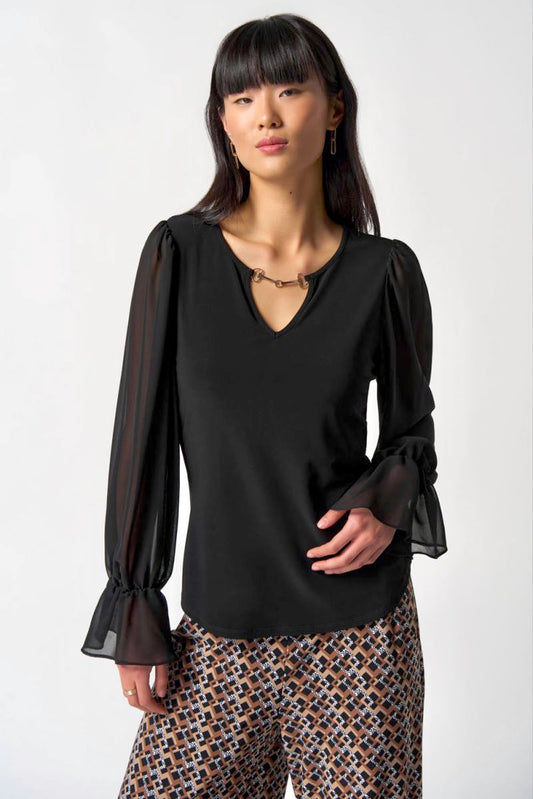 Ruffle Sleeve Top - Black