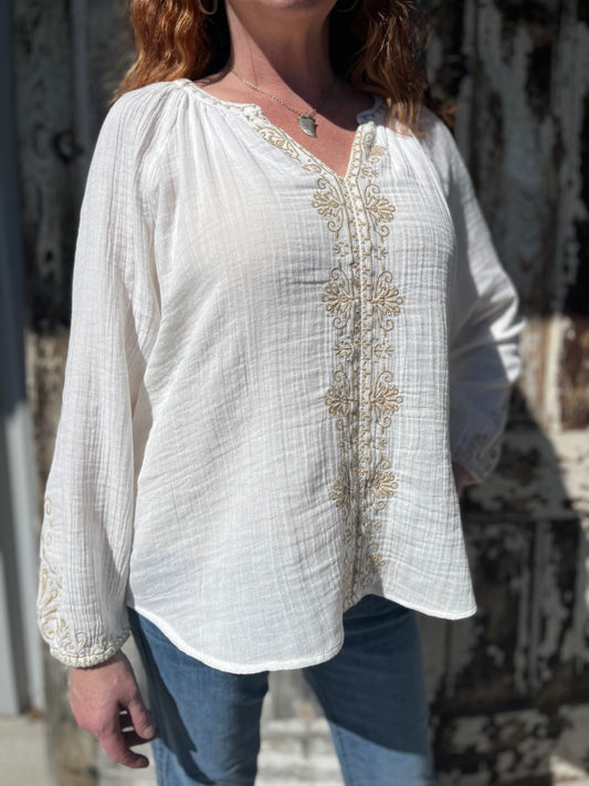 EMBROIDERED DOUBLE
LAYERED GAUZE TOP