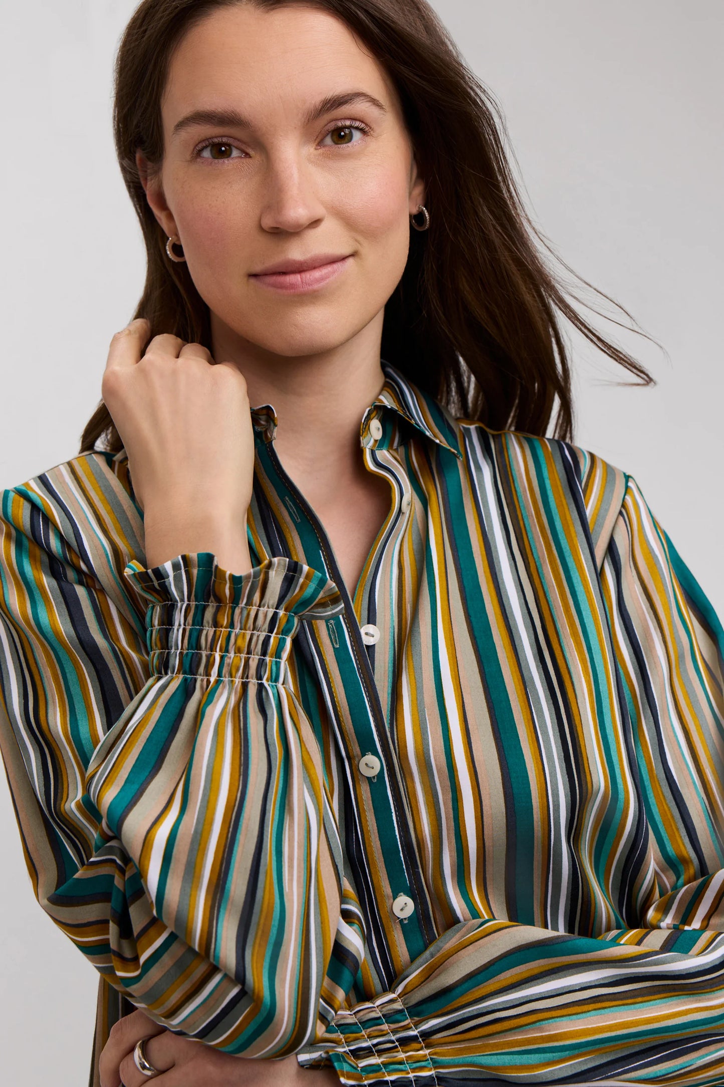 Vivienne Watercolor Stripe Long Sleeve Short Shirt