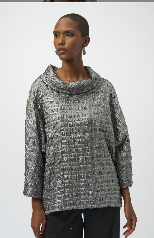 Metallic Cowl Neck Pullover