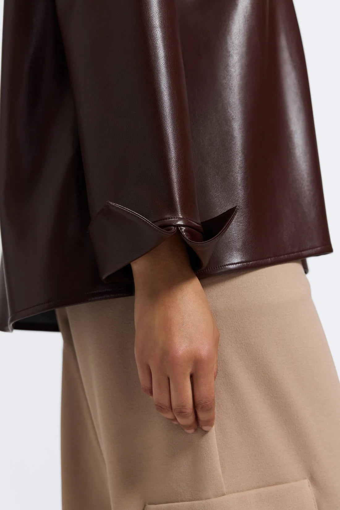Faux Leather V Neck Top