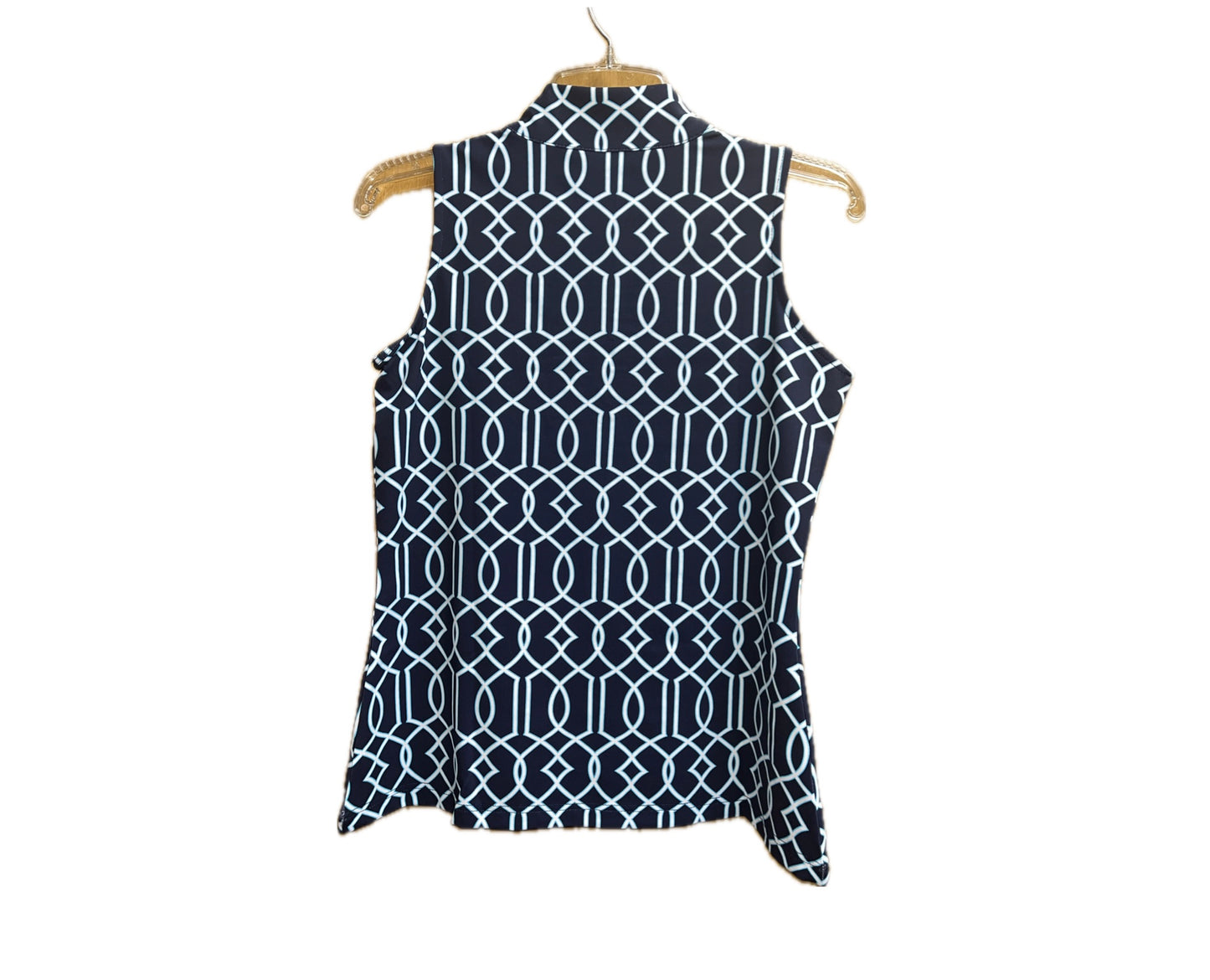 Sleeveless Zip Neck Top-Navy/Aqua/White