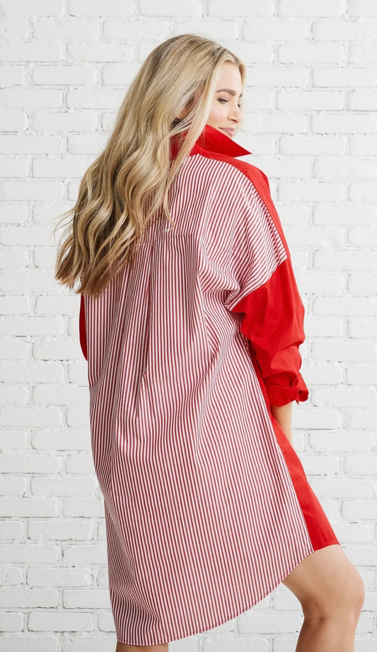 Preppy Gameday Back Stripe Dress-Red