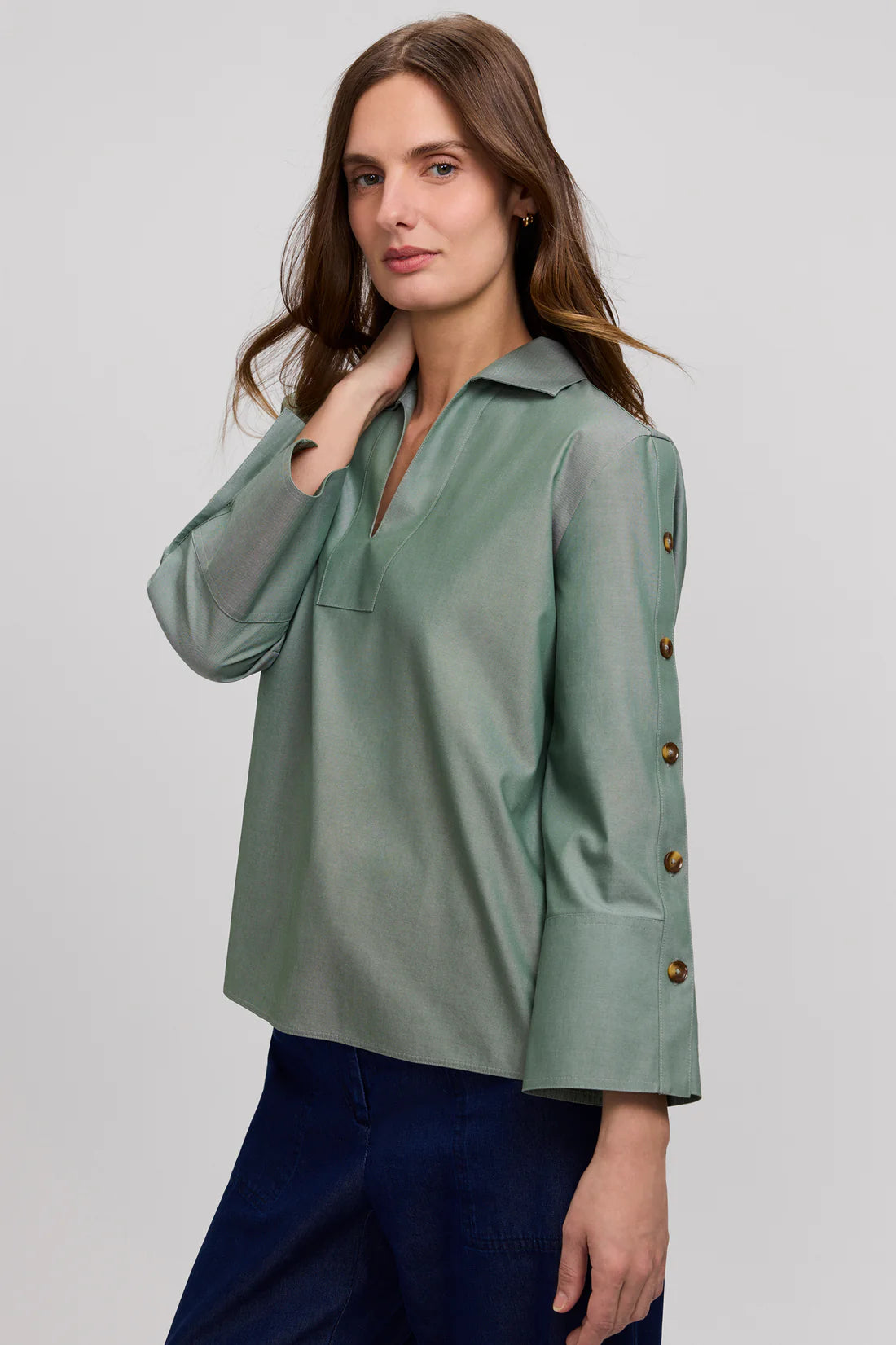 Lainey No Iron Pinpoint 3/4 Button Sleeve Shirt