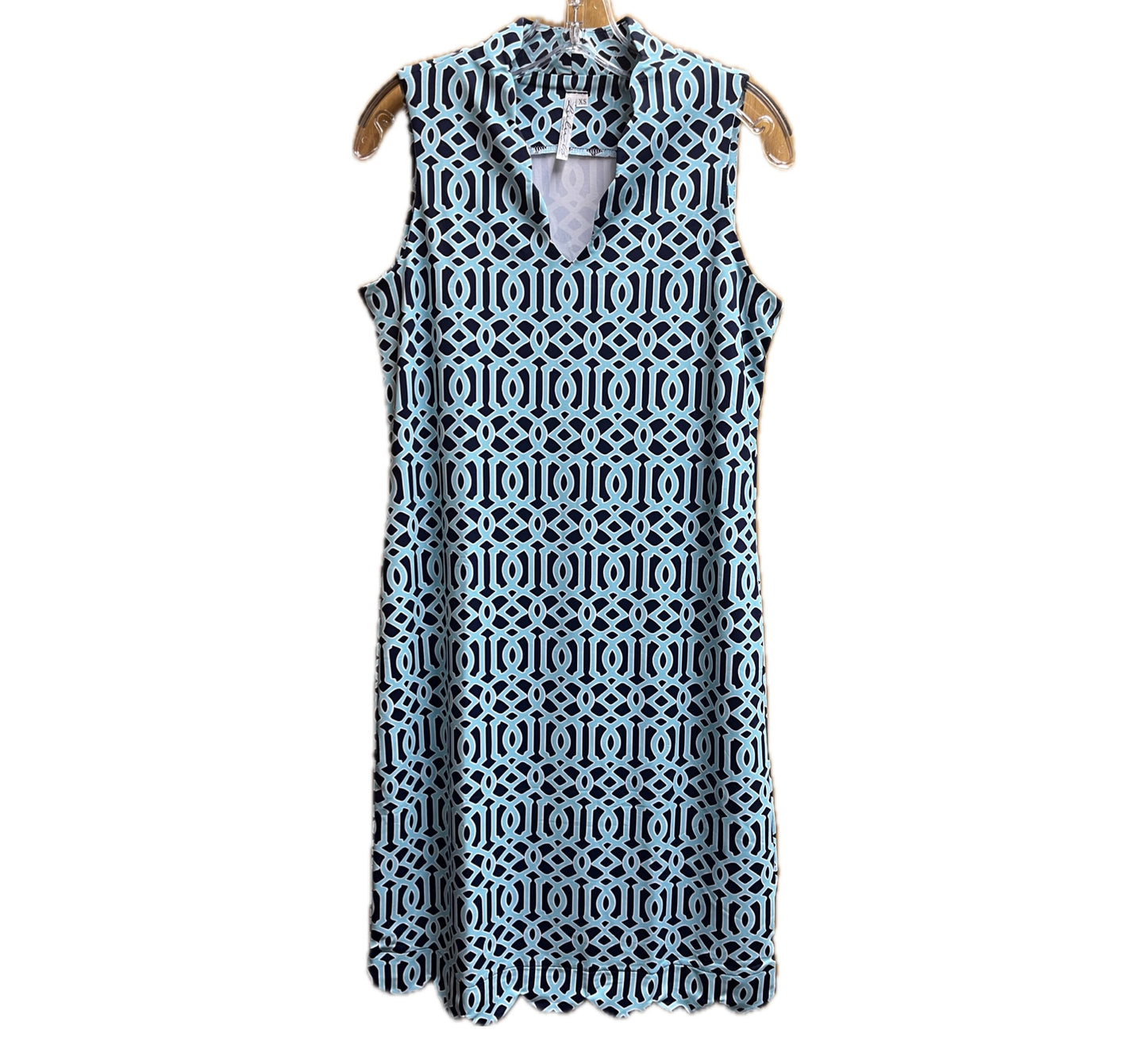 Scallop Collar Sleeveless Dress-Aqua/Navy