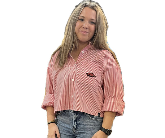 University of Arkansas Logo Patch Striped Buttondown