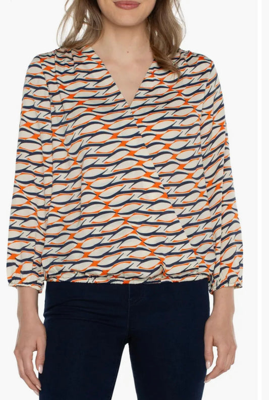 Print Surplice V Neck Top - Lava Geo