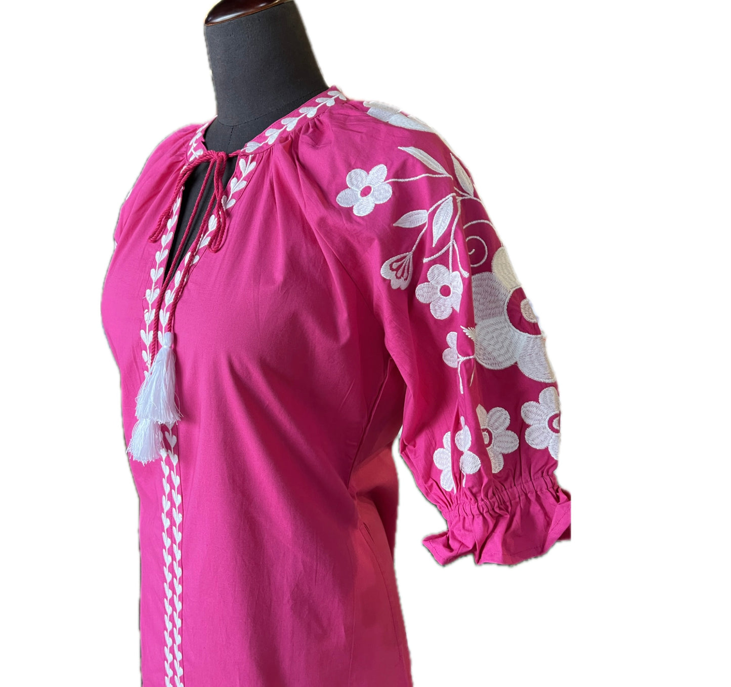 Vati Embroidered Dress-Fuschia