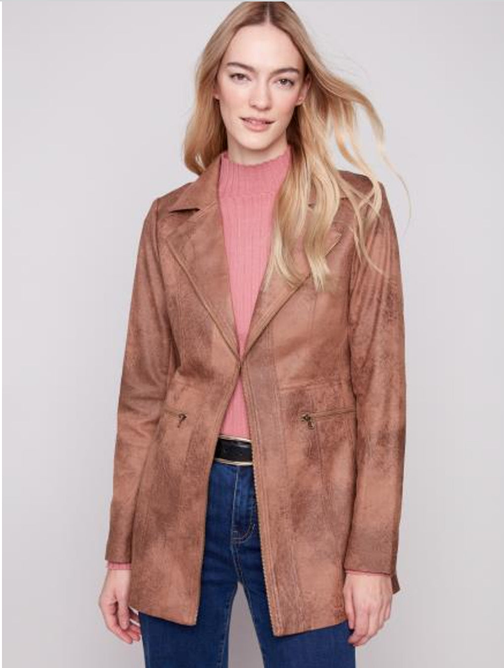 Long Moto Jacket-Faux Suede Truffle