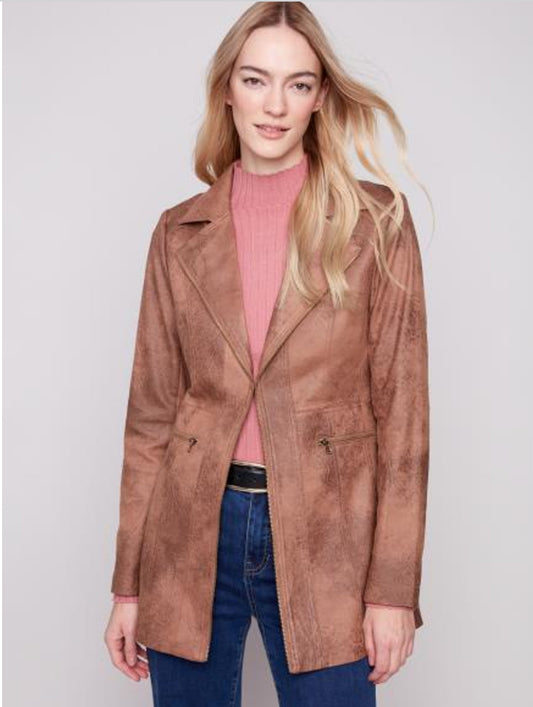 Long Moto Jacket-Faux Suede Truffle