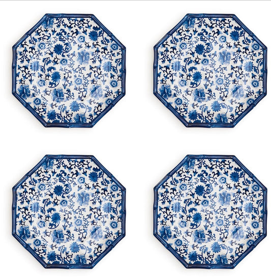 Set of 4 Chinoiserie Touch Octagonal Salad/Dessert Plate