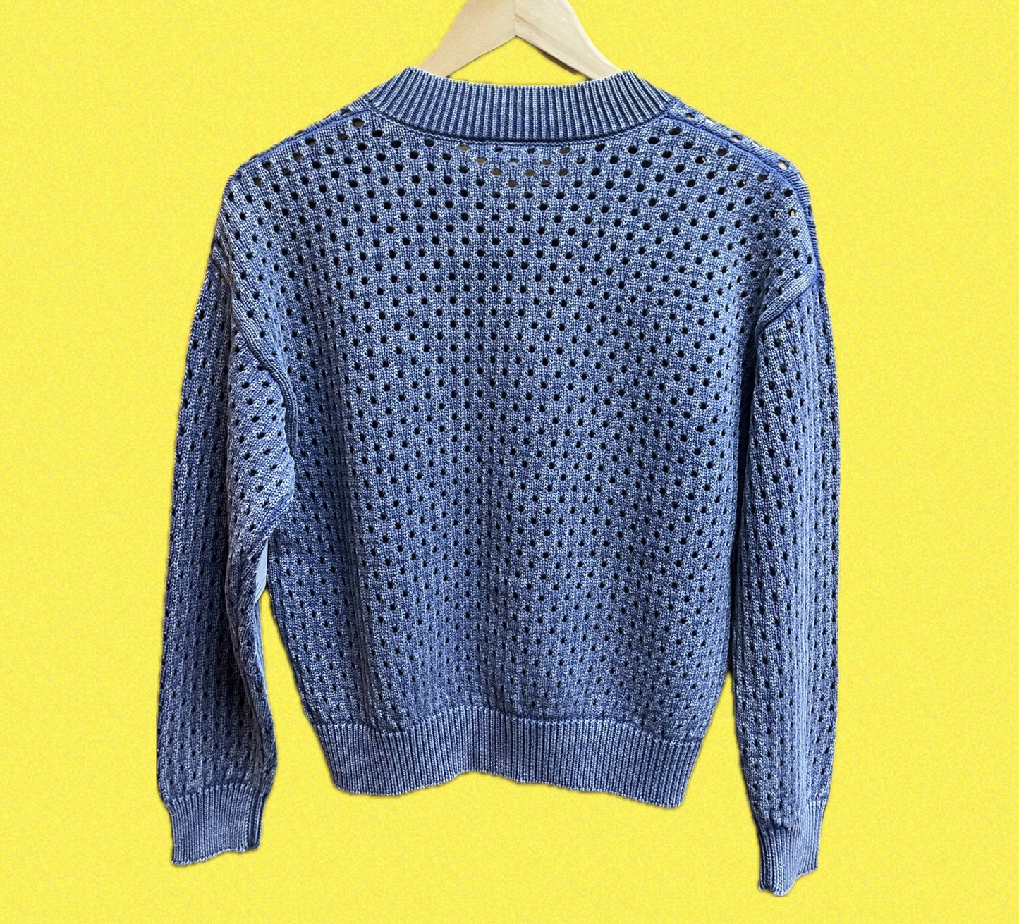 Full Zip Textured Cardigan-Blue