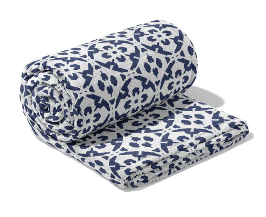 Porto Tiles Navy Fleece Blanket