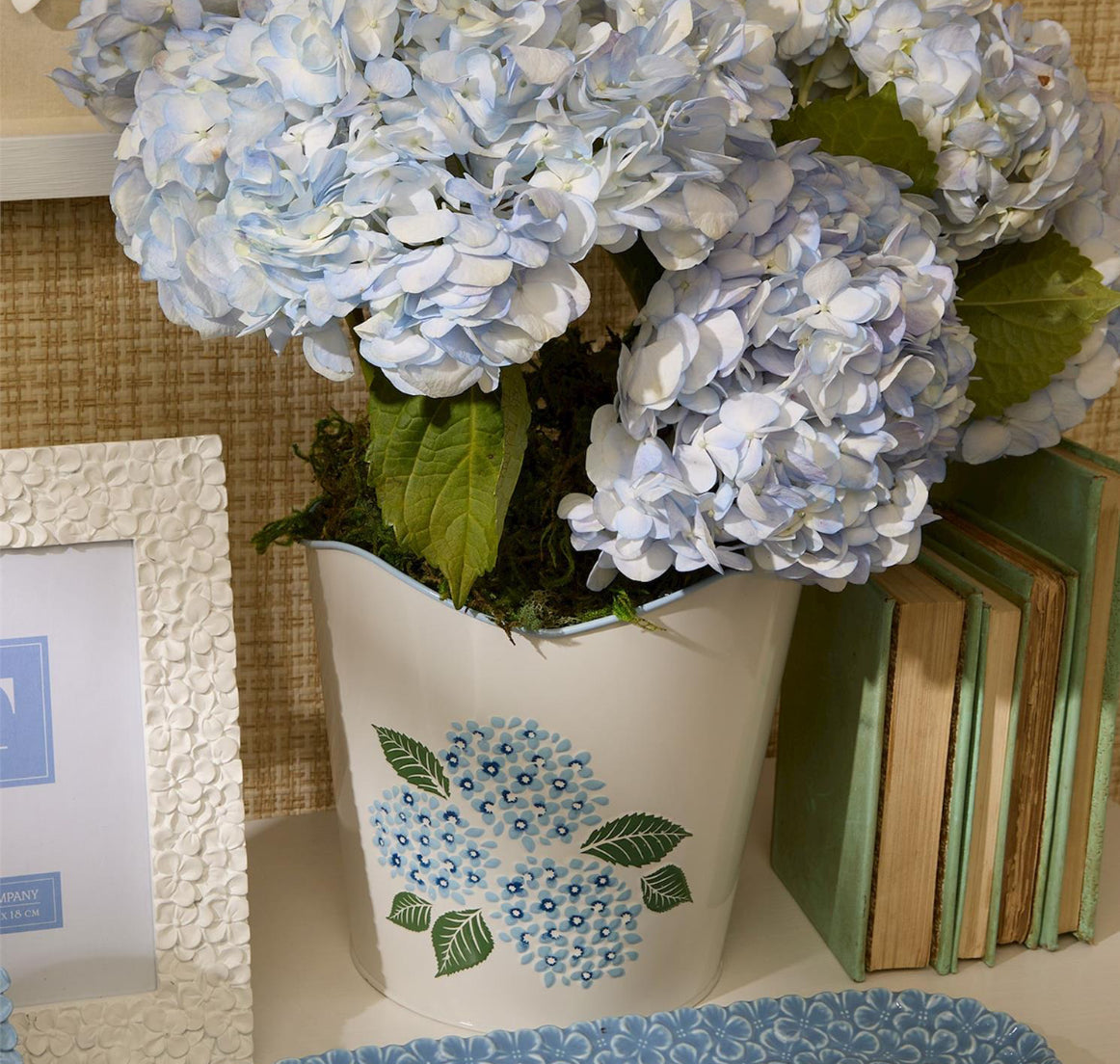 Hydrangea Blue Flower Metal Cachepots-Set of 2