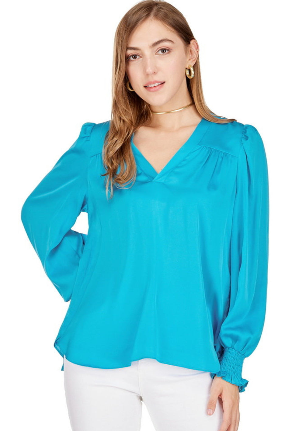 V Neck Blouse - Turquoise