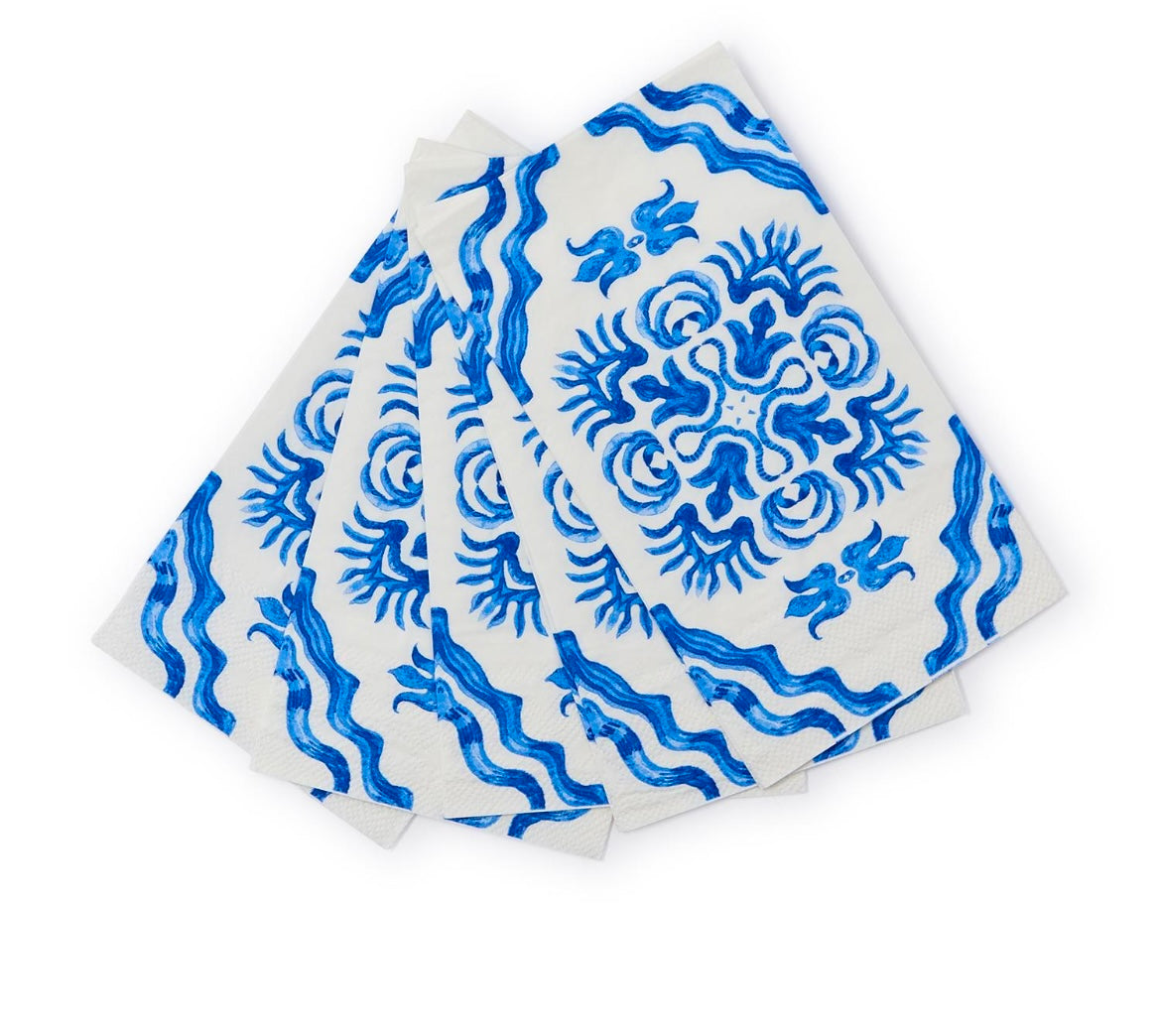 BLUE BLOCK PRINT PAPER GUEST TOWEL