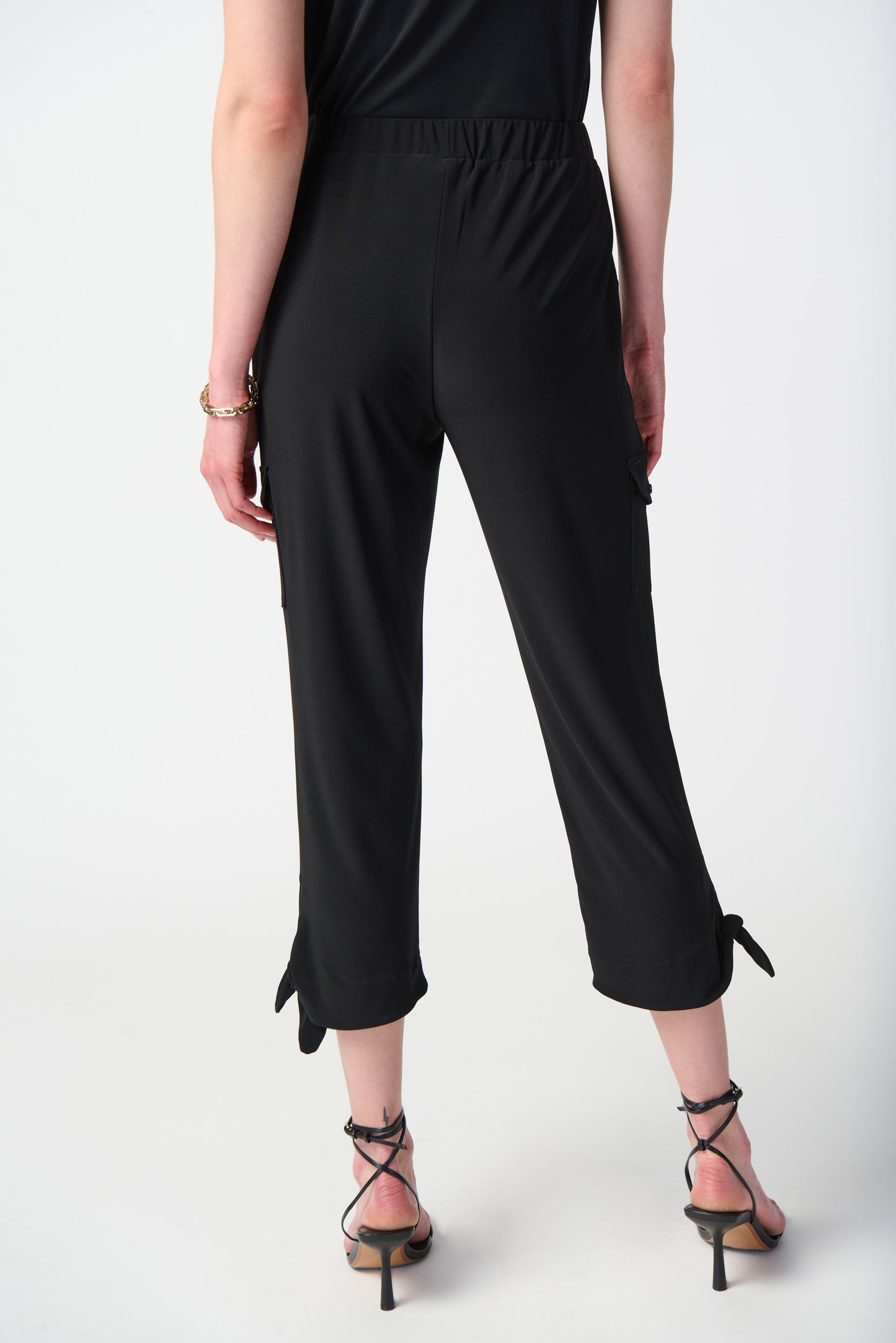 Silky Knit Jogger Pants with Cargo Pockets - Black
