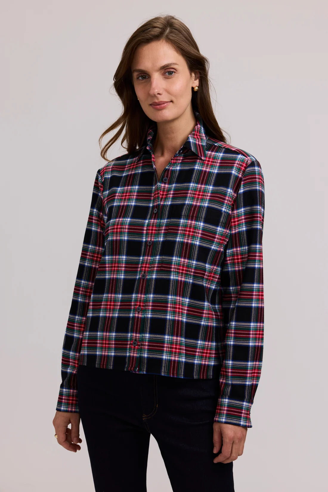 Jodie Holiday Plaid Long Sleeve Short Shirt