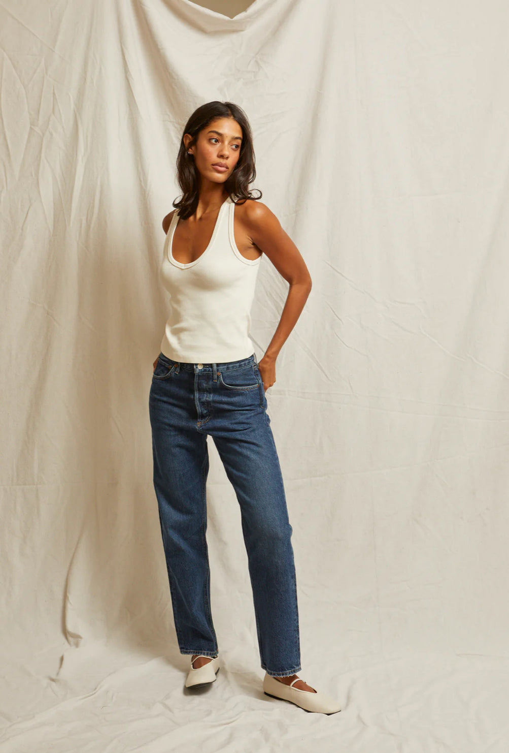 Maria V Neck Tank-Bright Ivory
