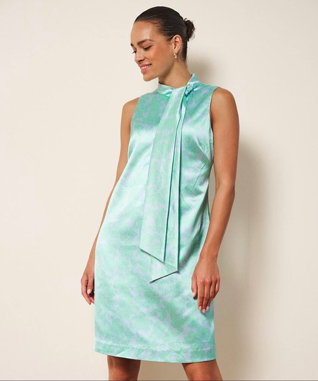 Esqualo Sleeveless Bow Neck Sheath Dress-Blue/Green