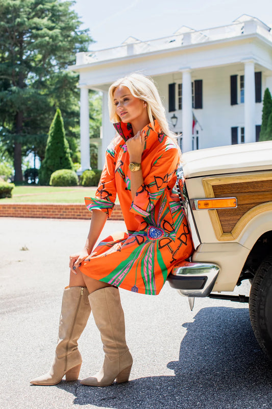 Short Shirt Dress-Estate Orange