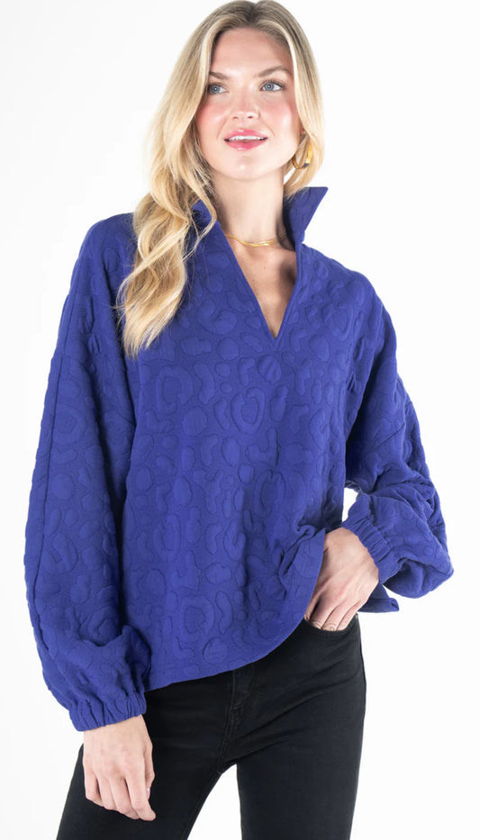 Poppy Pop-Over Top-Royal Blue Cheetah