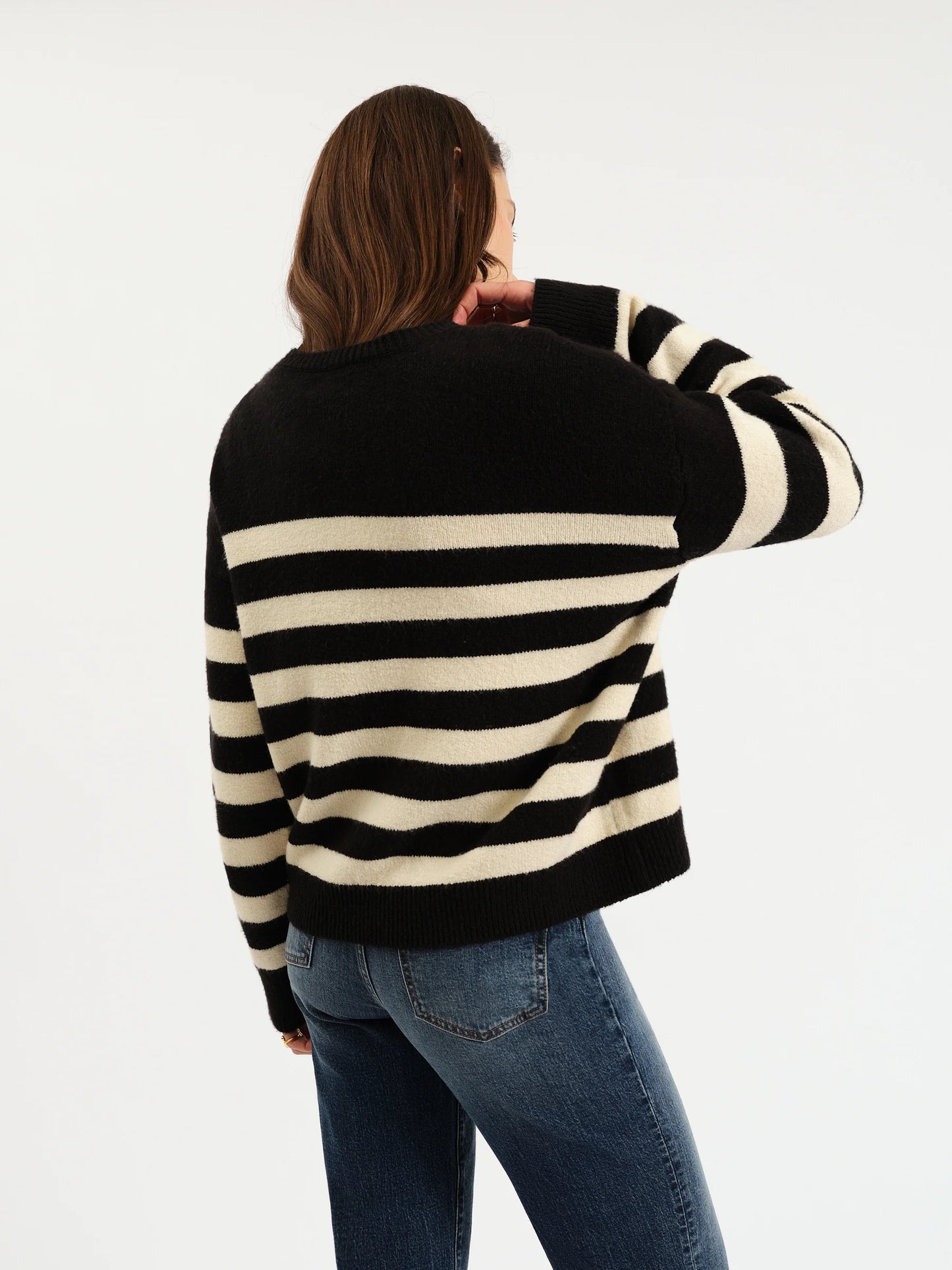 CARLYLE CREWNECK SWEATER-BLACK/IVORY STRIPE