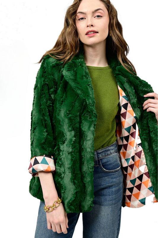 Faux Fur Jacket - Green