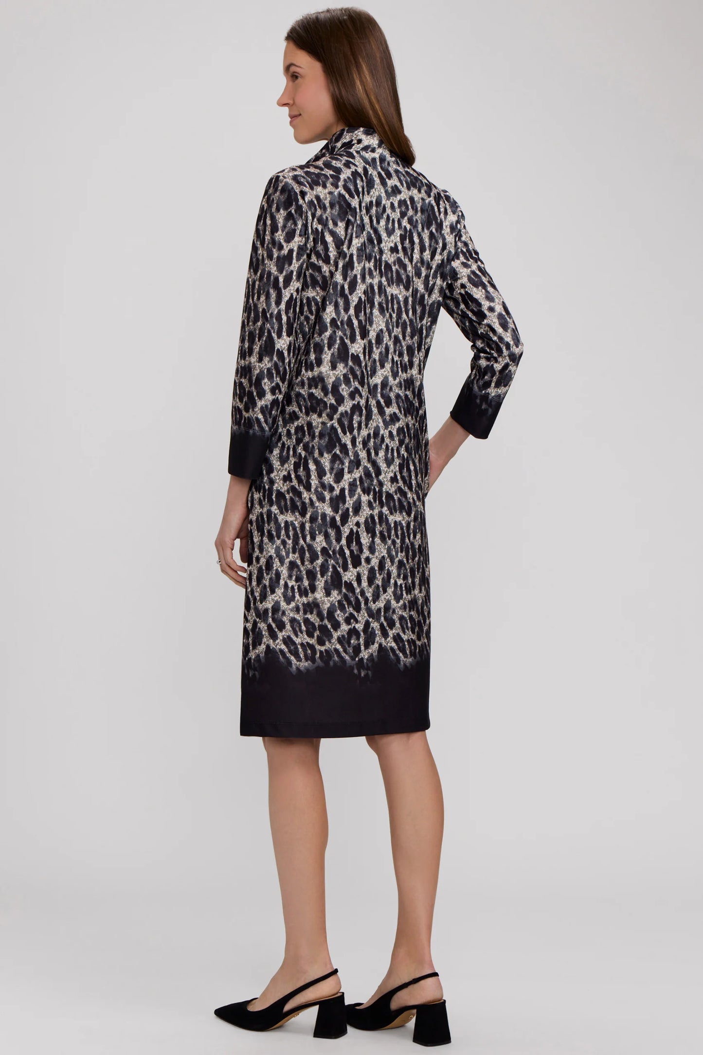 Tammy Midnight Cheetah Knit Crepe 3/4 Sleeve Dress
