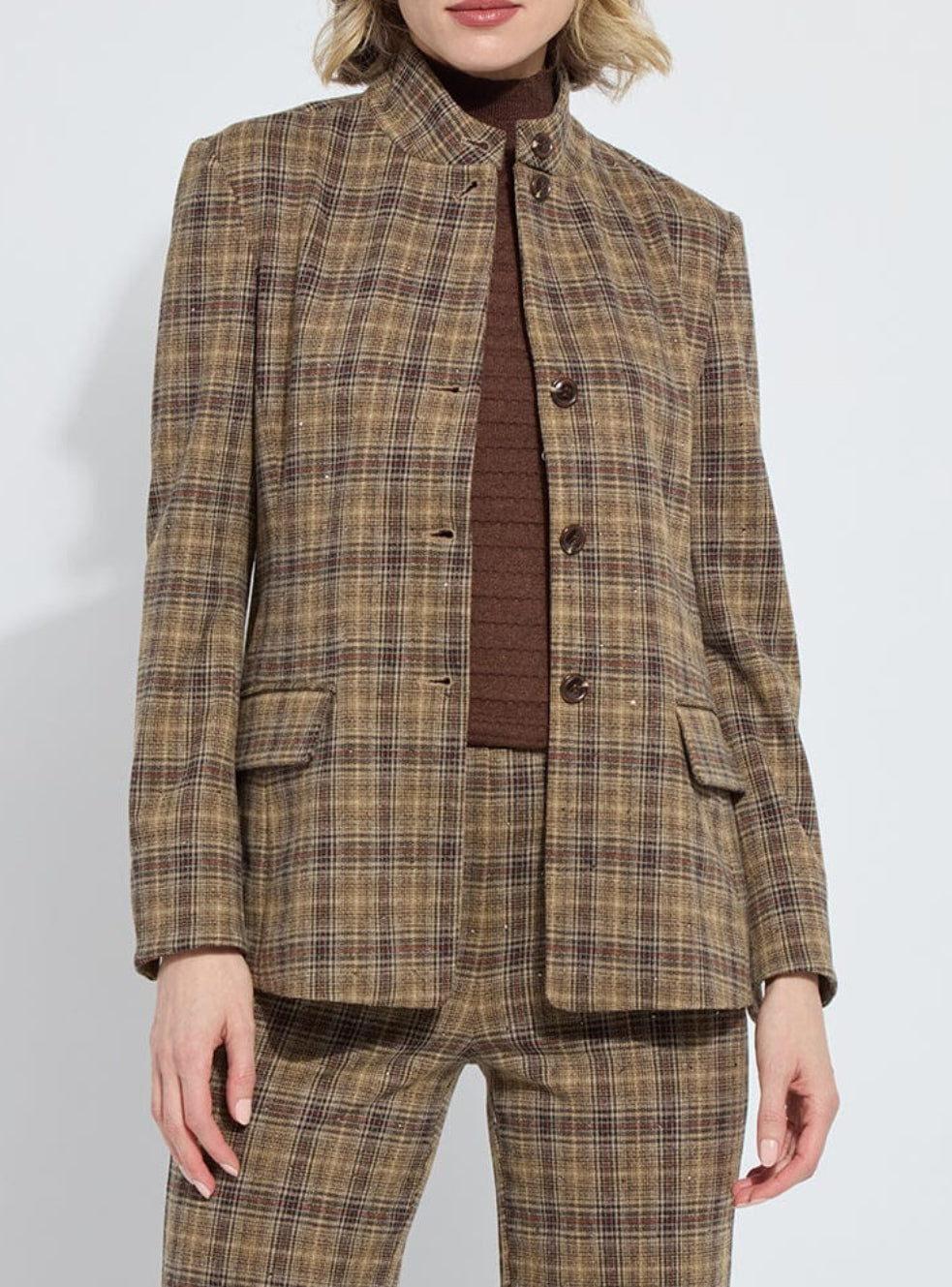 Marceline Convertible Collar Blazer -Brit Brushed Plaid