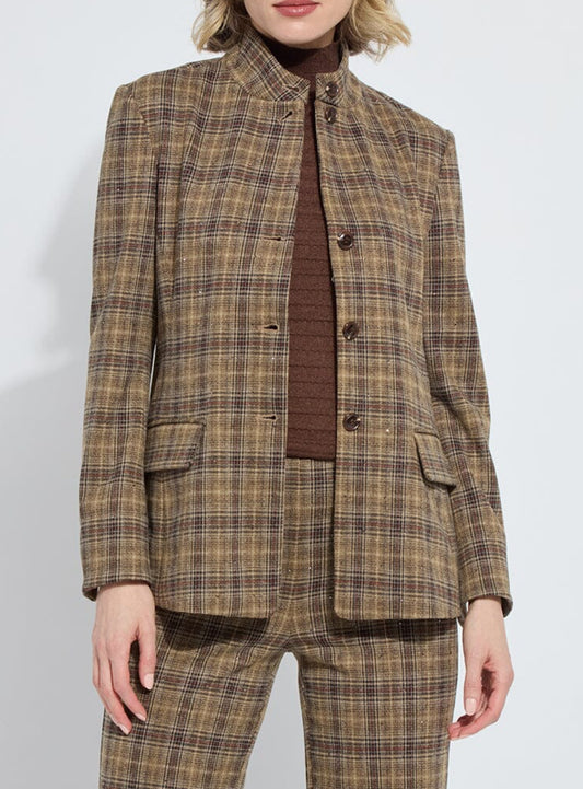Marceline Convertible Collar Blazer -Brit Brushed Plaid