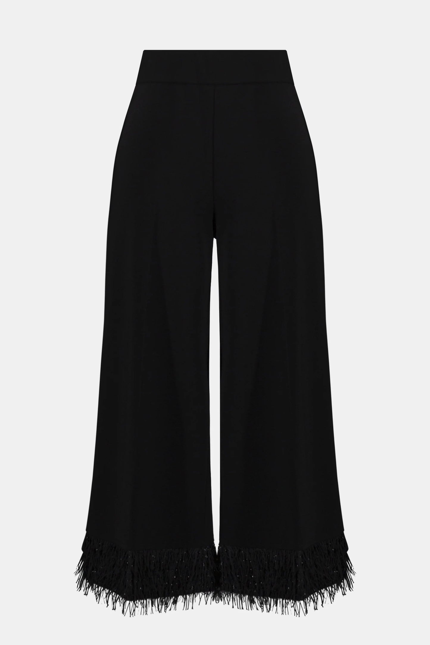 Silky Knit Culotte with Fringe Hem-Black