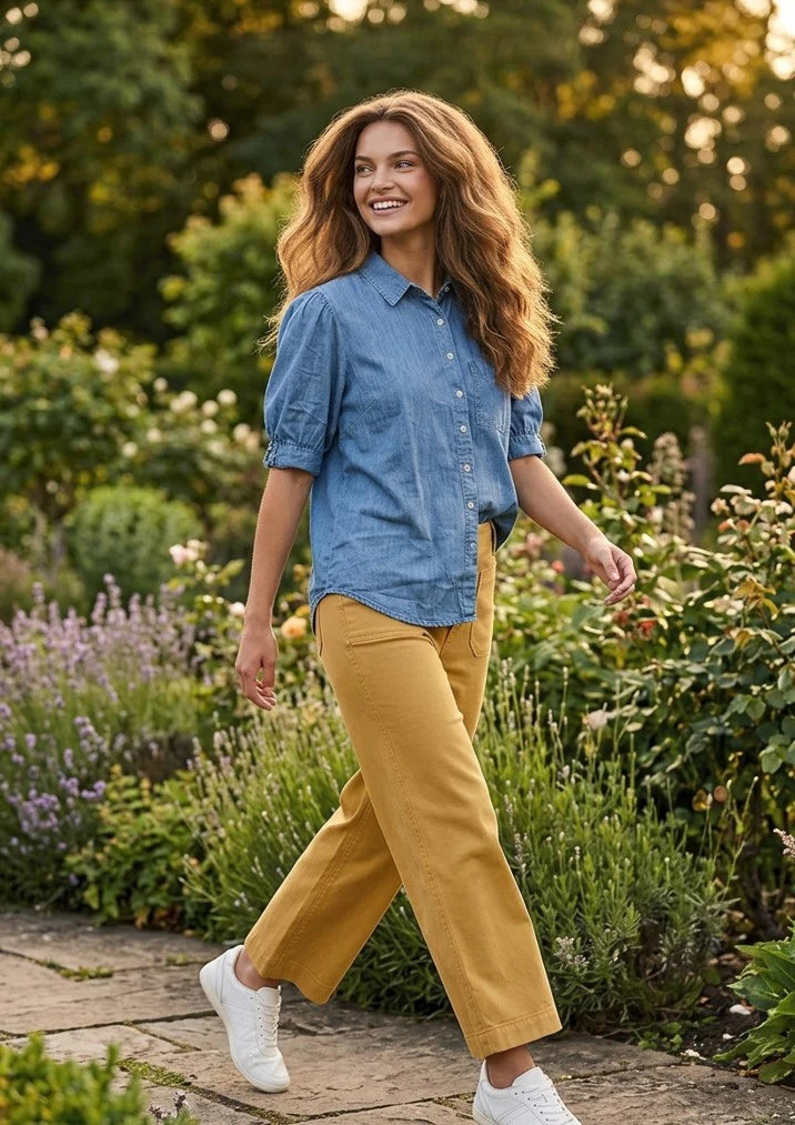 Puff Sleeve Chambray Shirt - Good Girlfriend