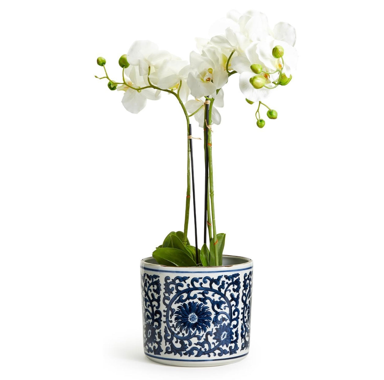 Blue and White Lotus Flower Vase/Planter - Hand-Painted Porcelain