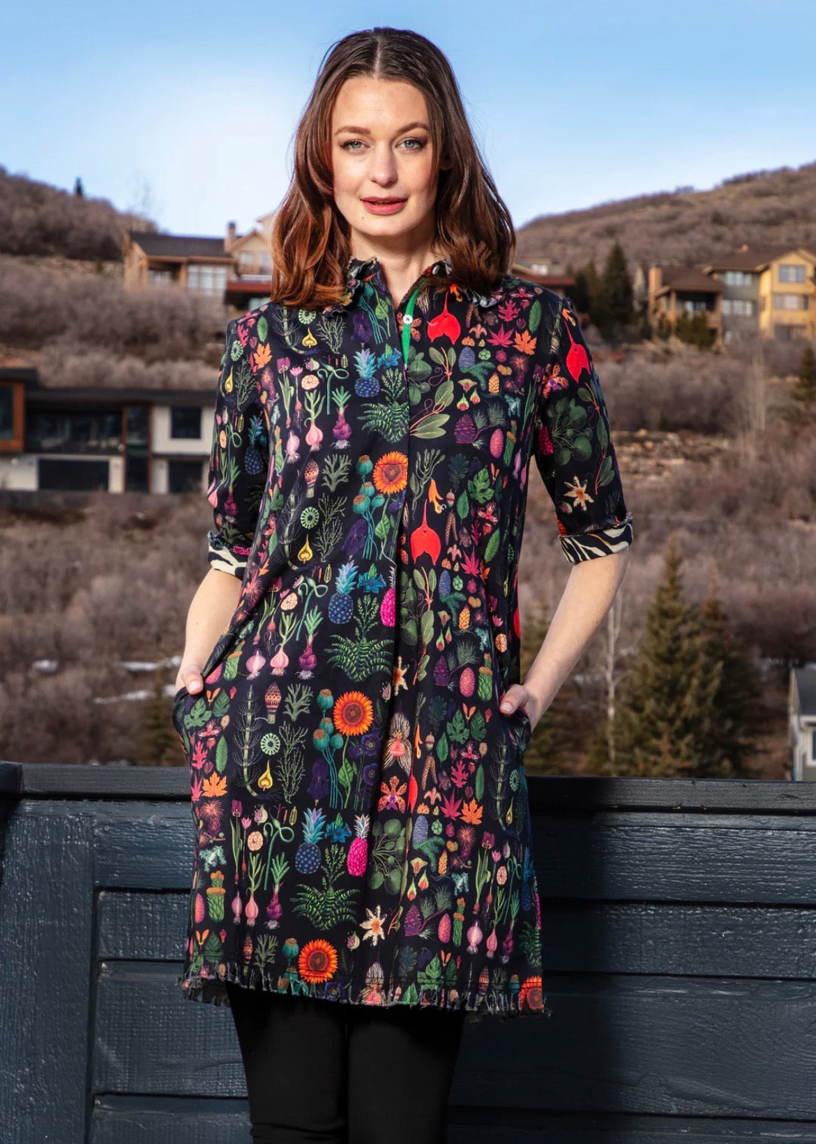 Chatham Dress-Black Botanical Print